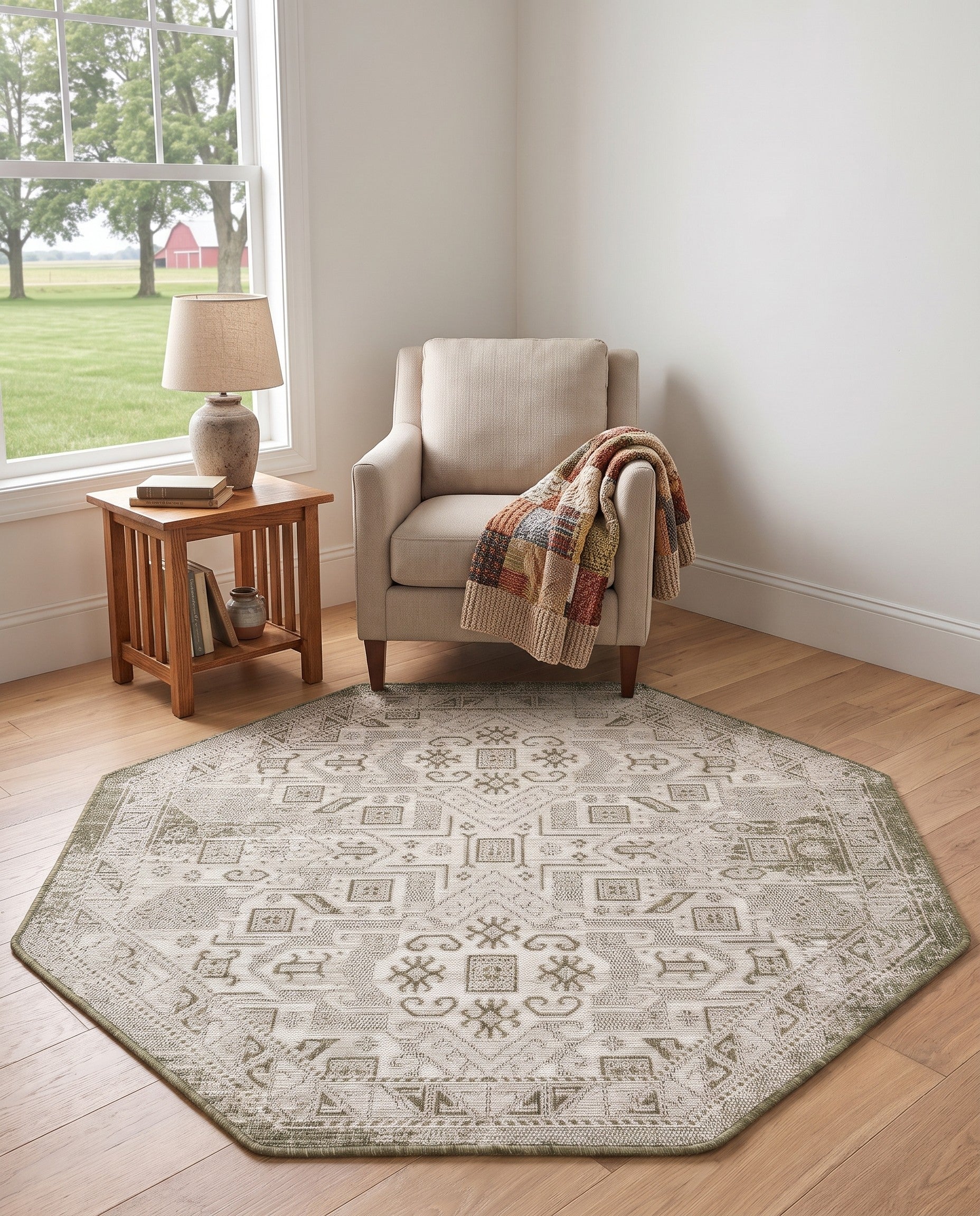 5' 3 x 5' 3 Easy-Clean Aztec Indoor / Outdoor Octagon Rug