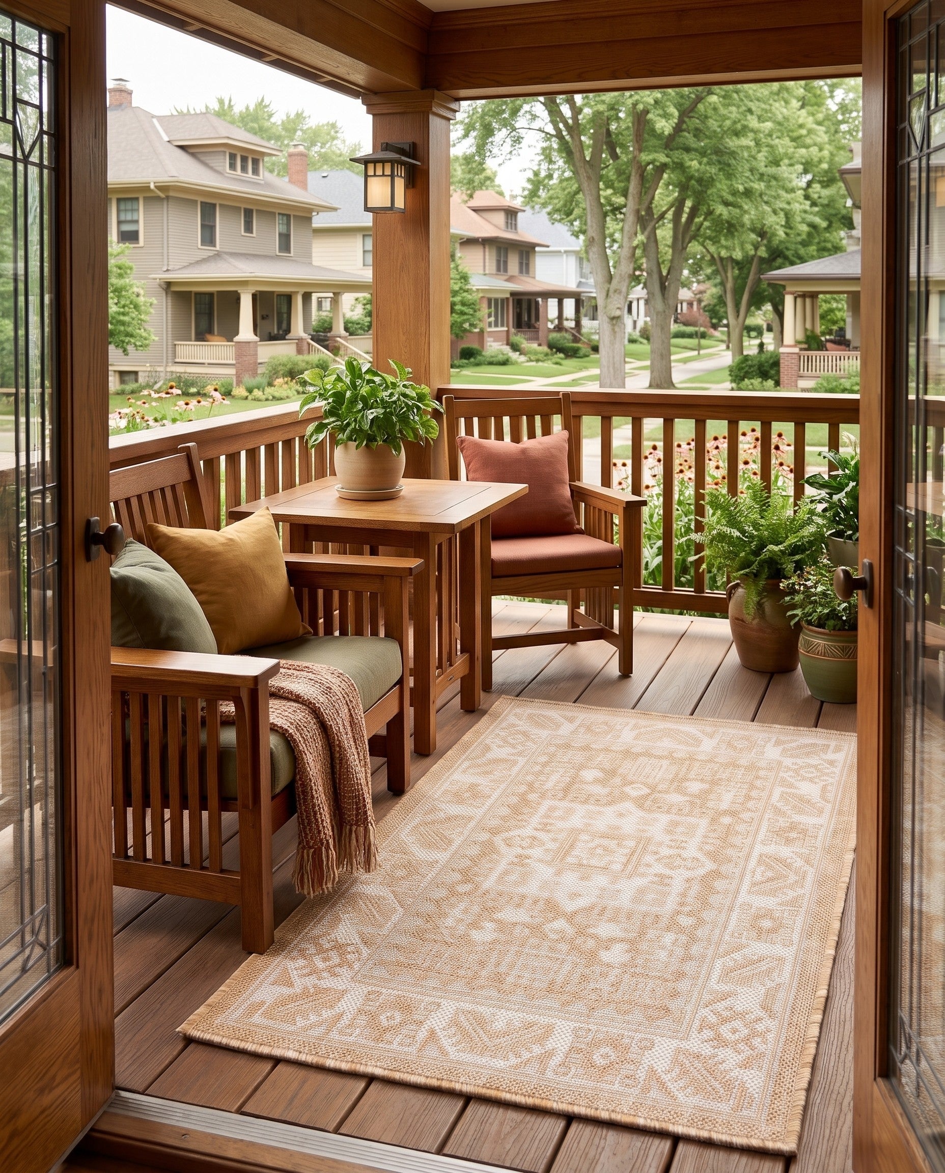 Natural Easy-Clean Mirasol Aztec Indoor / Outdoor Rug