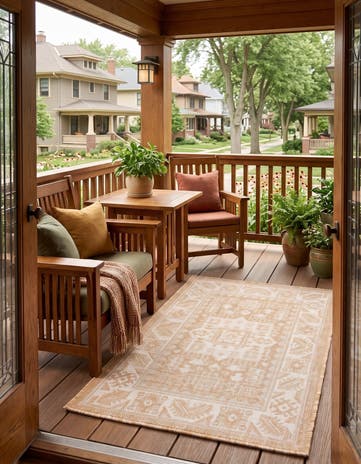 Natural Easy-Clean Mirasol Aztec Indoor / Outdoor Rug