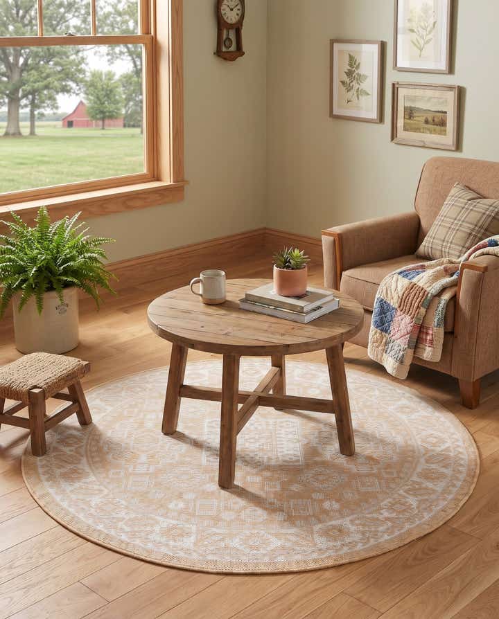4' x 4' Easy-Clean Aztec Indoor / Outdoor Round Rug