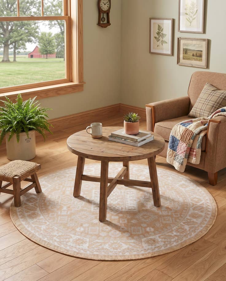 Detail image of 4' x 4' Easy-Clean Aztec Indoor / Outdoor Round Rug