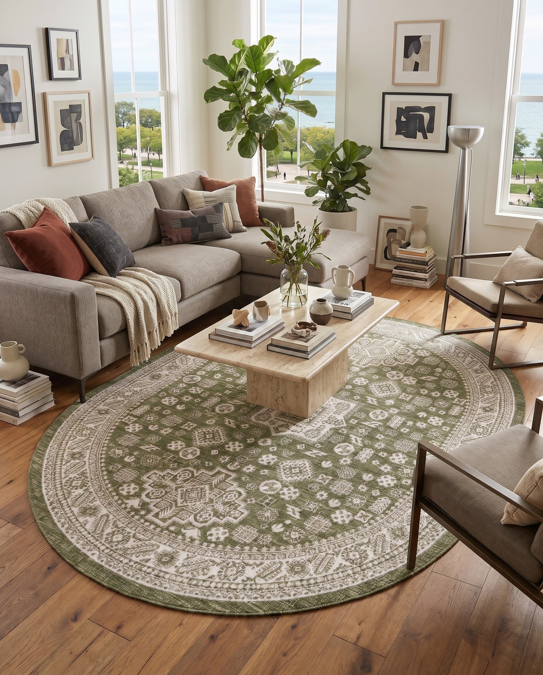 7' 10 x 10' Easy-Clean Aztec Indoor / Outdoor Oval Rug