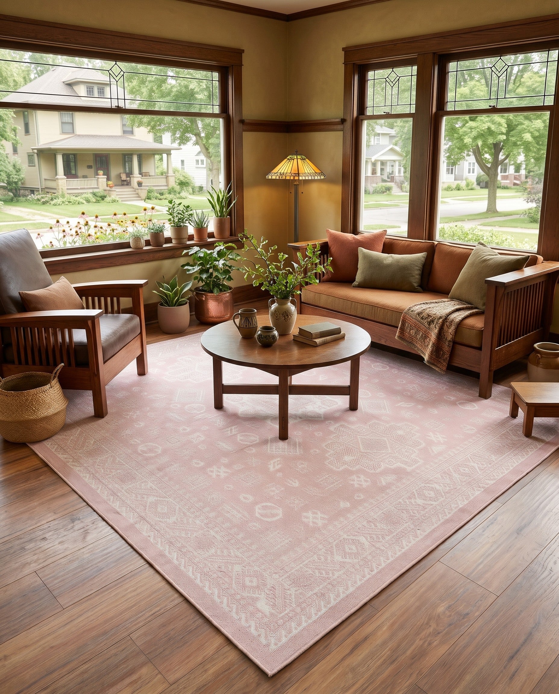 Pink Easy-Clean Aztec Indoor / Outdoor Square Rug