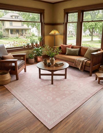 Pink Easy-Clean Aztec Indoor / Outdoor Square Rug