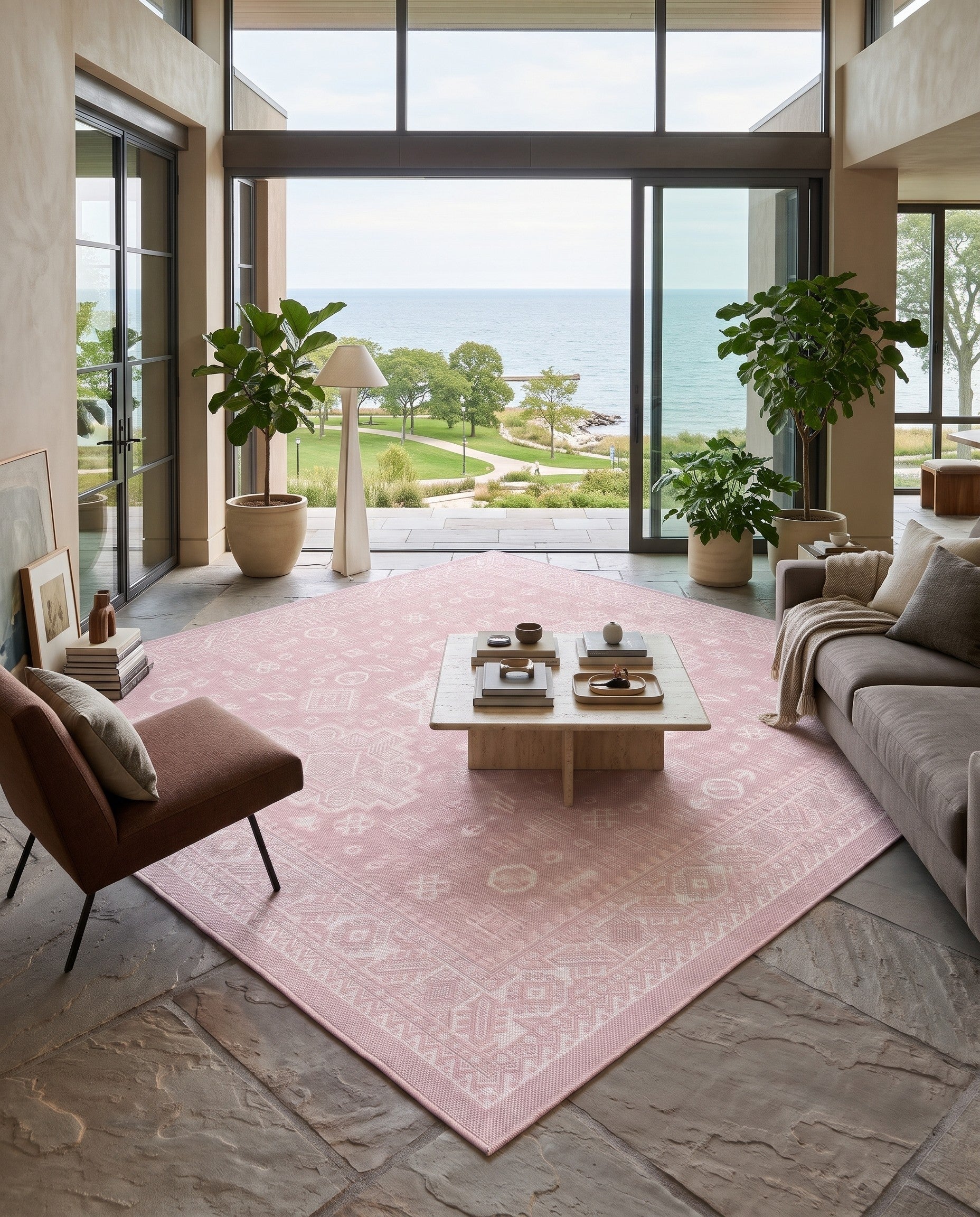 7' 10 x 7' 10 Easy-Clean Aztec Indoor / Outdoor Square Rug