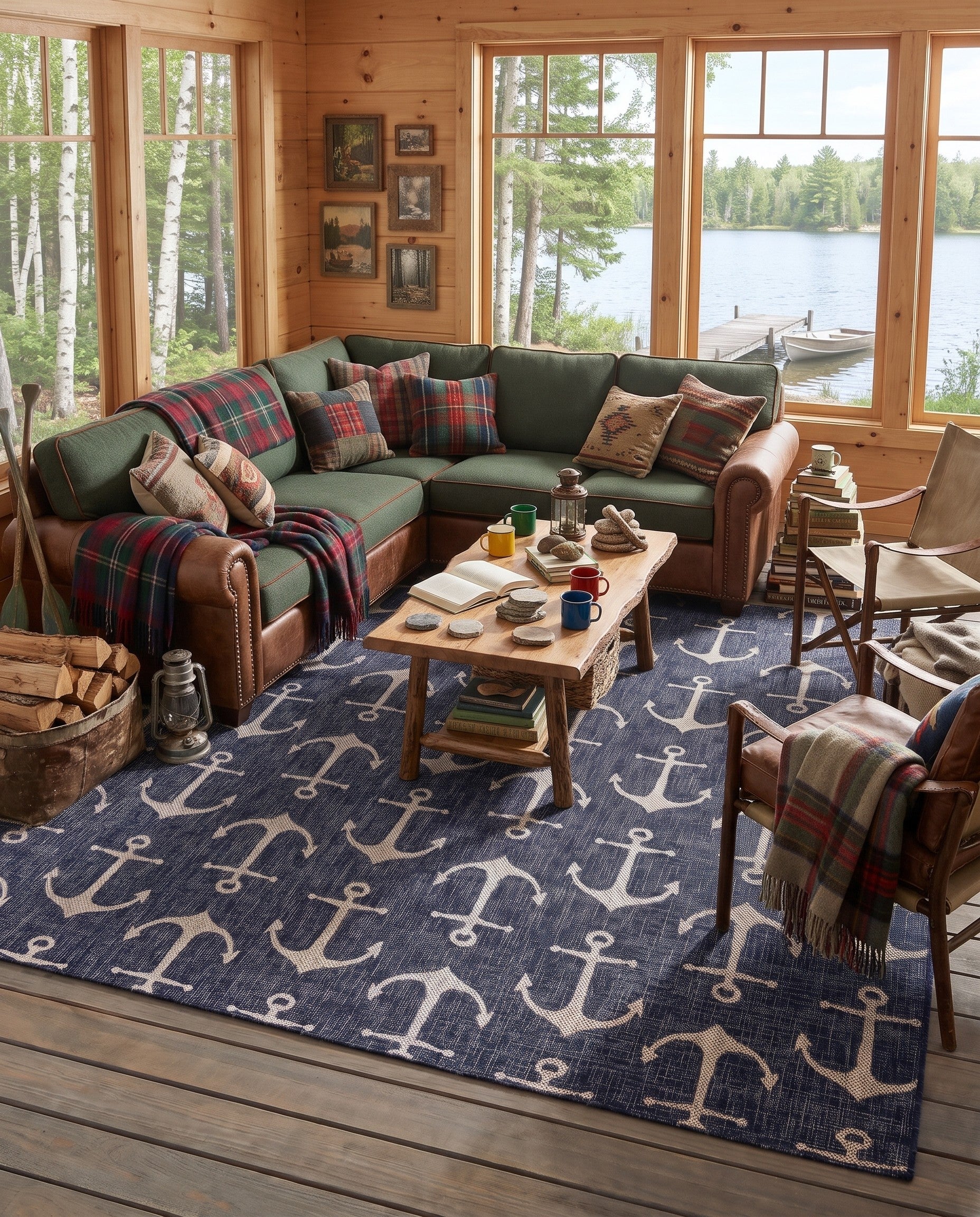 Charcoal Gray Easy-Clean Coastal Indoor / Outdoor Rug