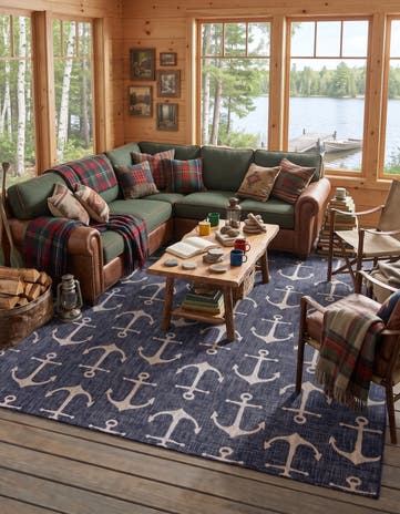Charcoal Gray Easy-Clean Coastal Indoor / Outdoor Rug