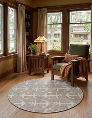 Gray Easy-Clean Coastal Indoor / Outdoor Round Rug