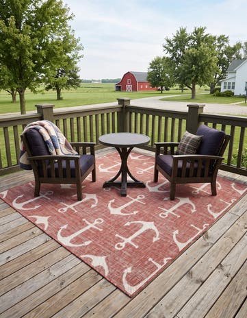 Rust Red Easy-Clean Coastal Indoor / Outdoor Square Rug