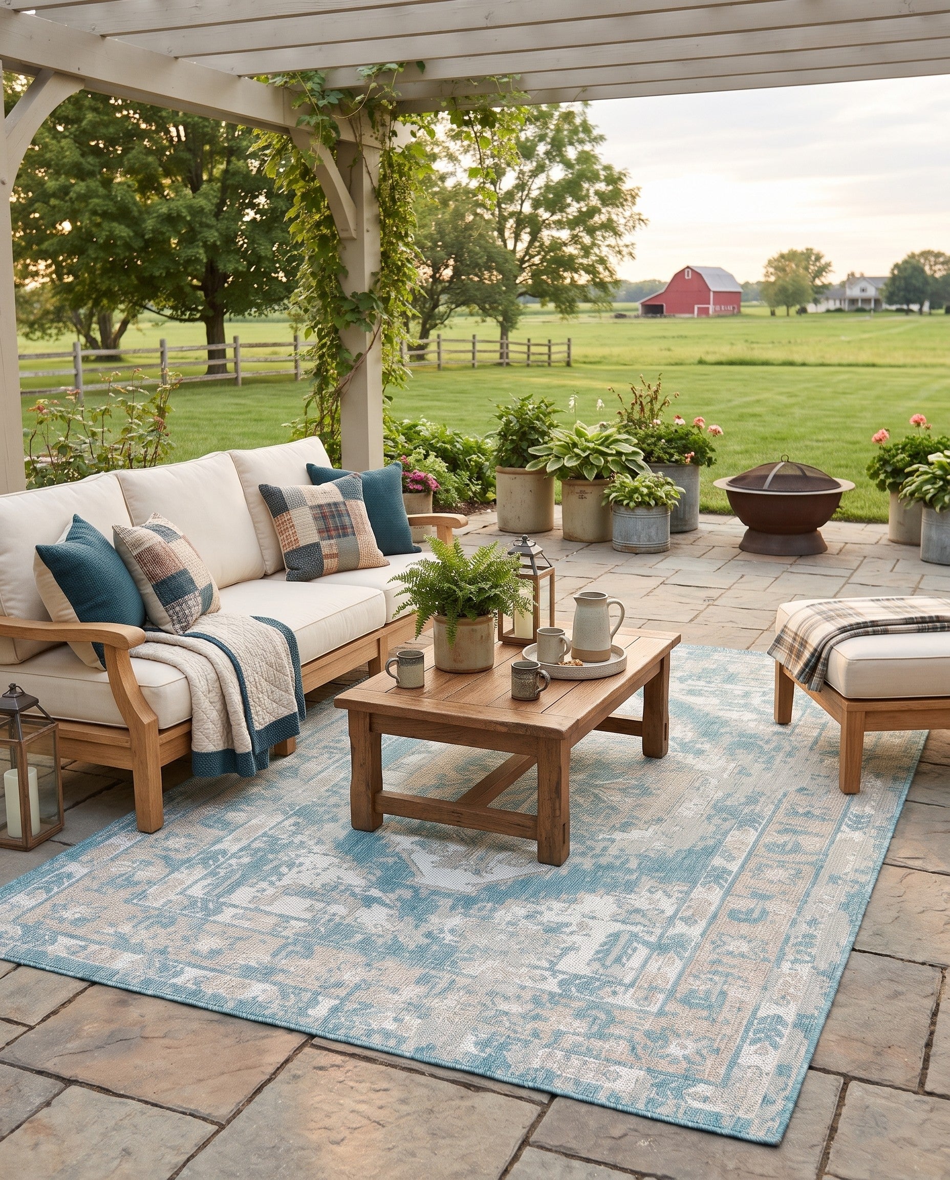 6' x 9' Easy-Clean Traditional Indoor / Outdoor Rug