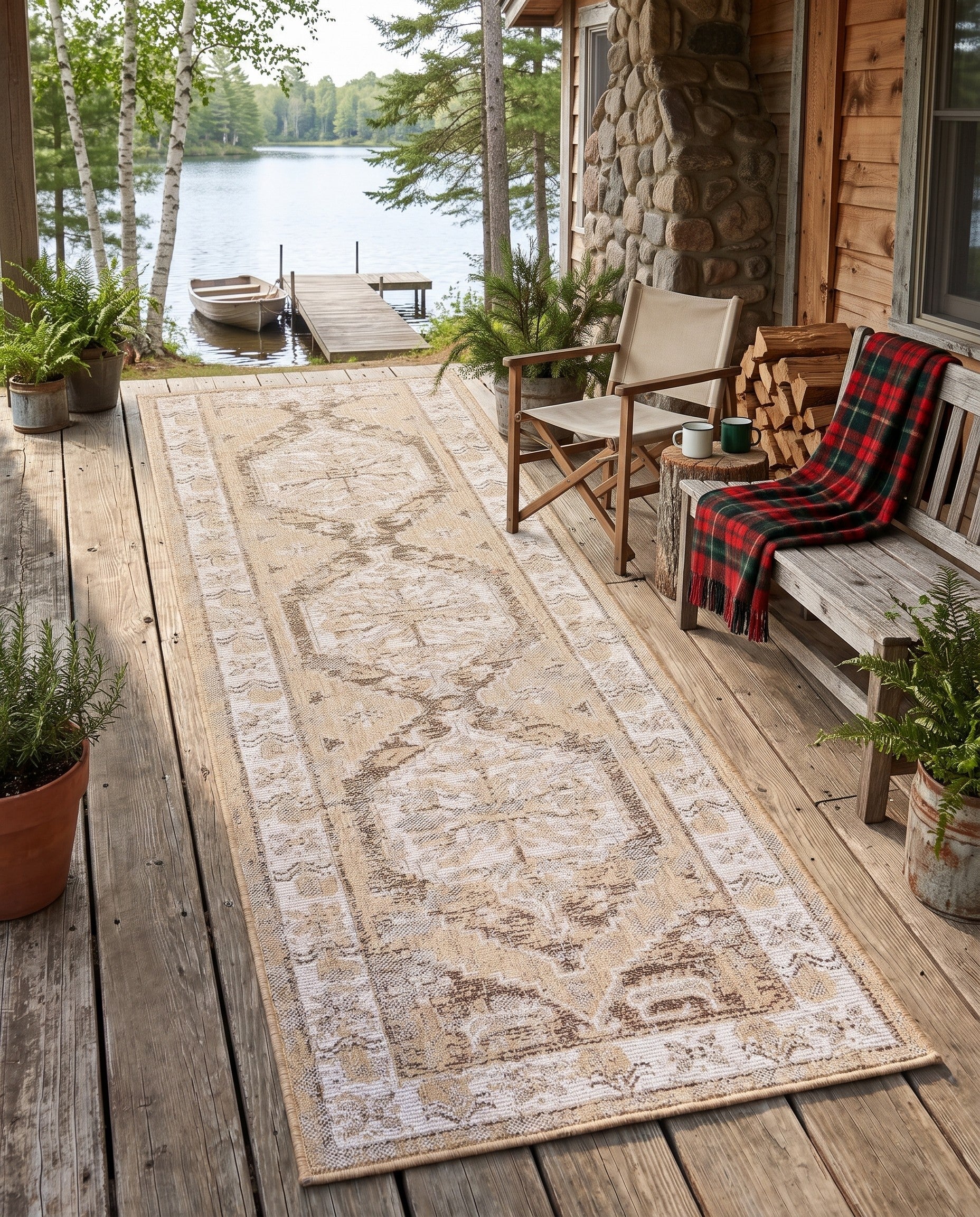 Natural Easy-Clean Traditional Indoor / Outdoor Runner Rug