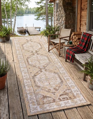 Natural Easy-Clean Traditional Indoor / Outdoor Runner Rug