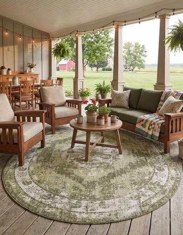 Green Easy-Clean Beckett Traditional Indoor / Outdoor Oval Rug