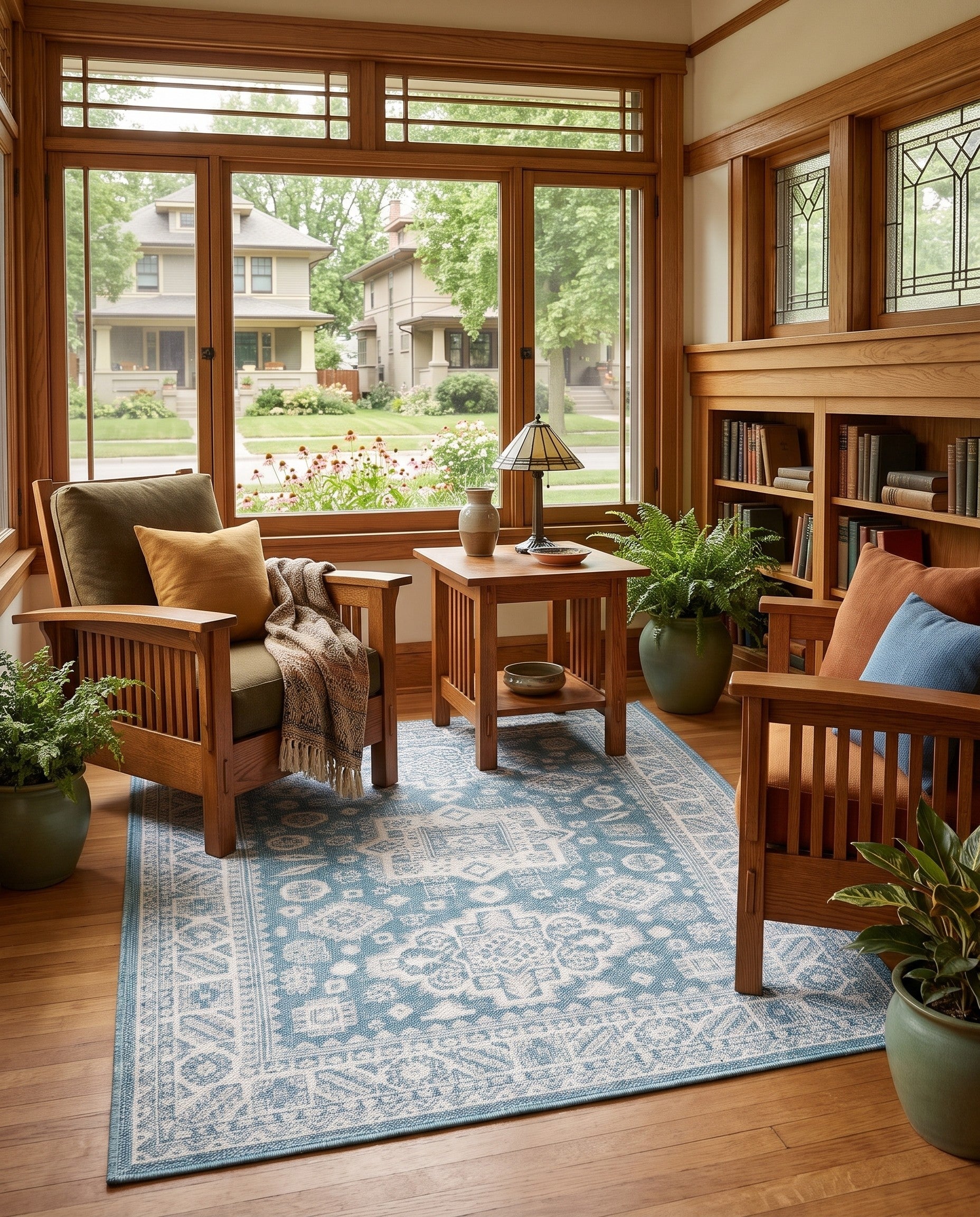 Aqua Blue Easy-Clean Aztec Indoor / Outdoor Rug