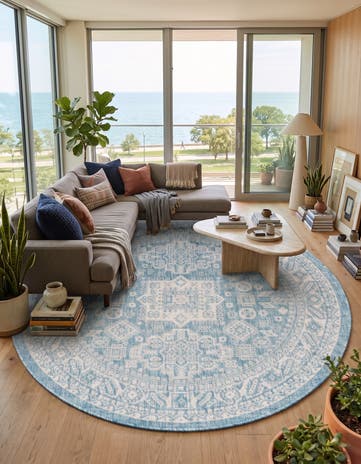 5' 3 x 5' 3 Easy-Clean Aztec Indoor / Outdoor Round Rug
