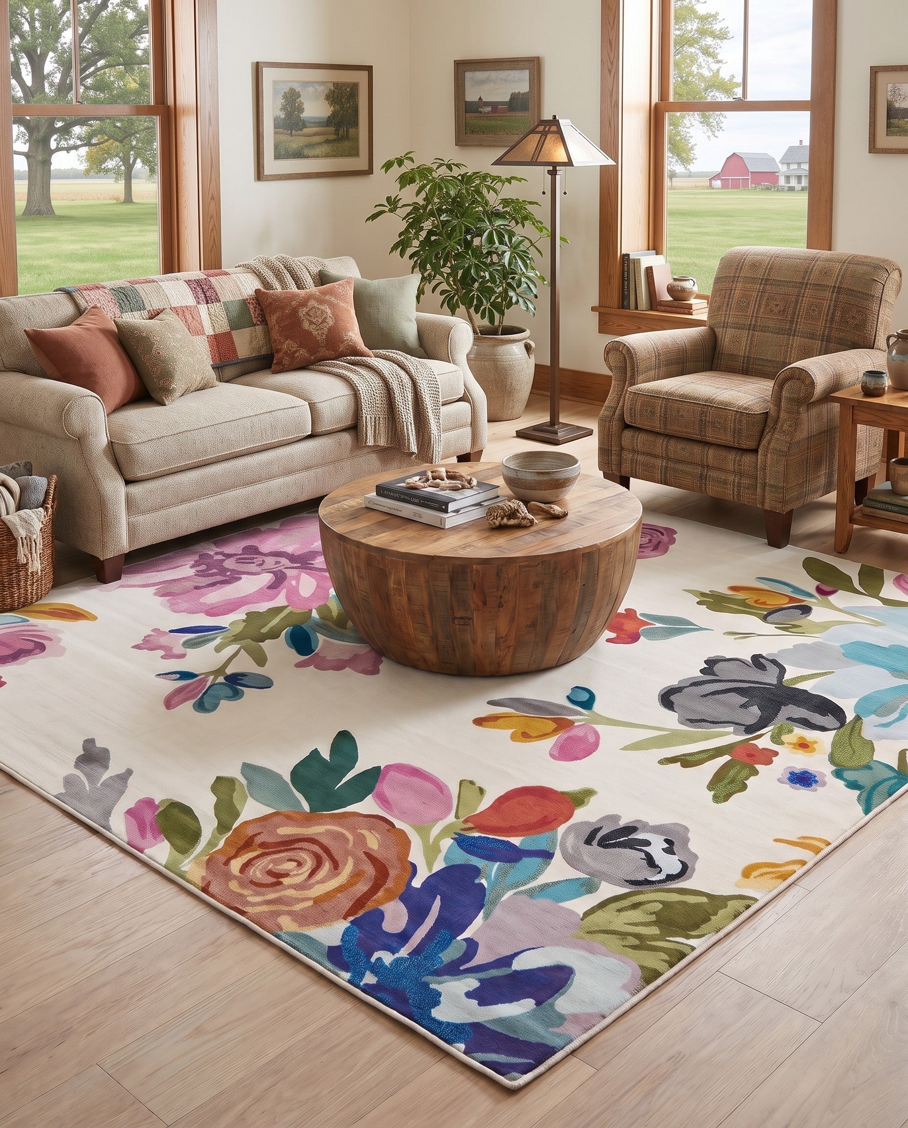 Ivory Blossom Square Rug