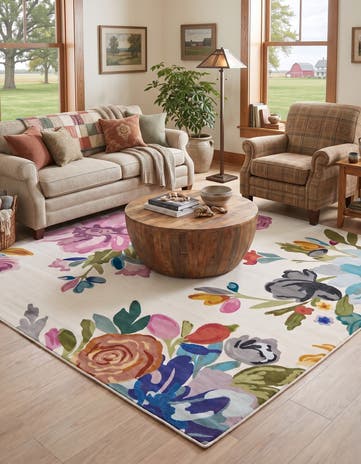 Ivory Blossom Square Rug