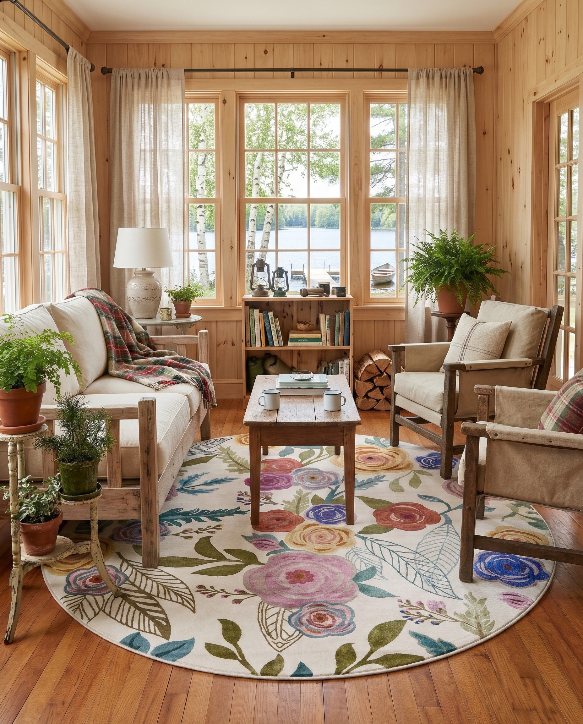 Ivory Blossom Frangipani Round Rug