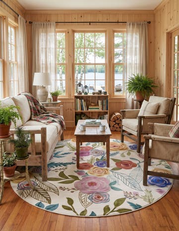 Ivory Blossom Frangipani Round Rug