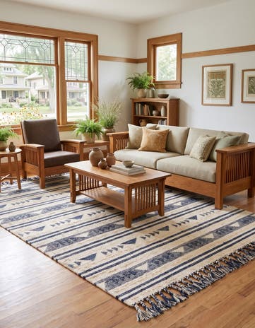 Navy Blue Hand Woven Arizona Wool Rug