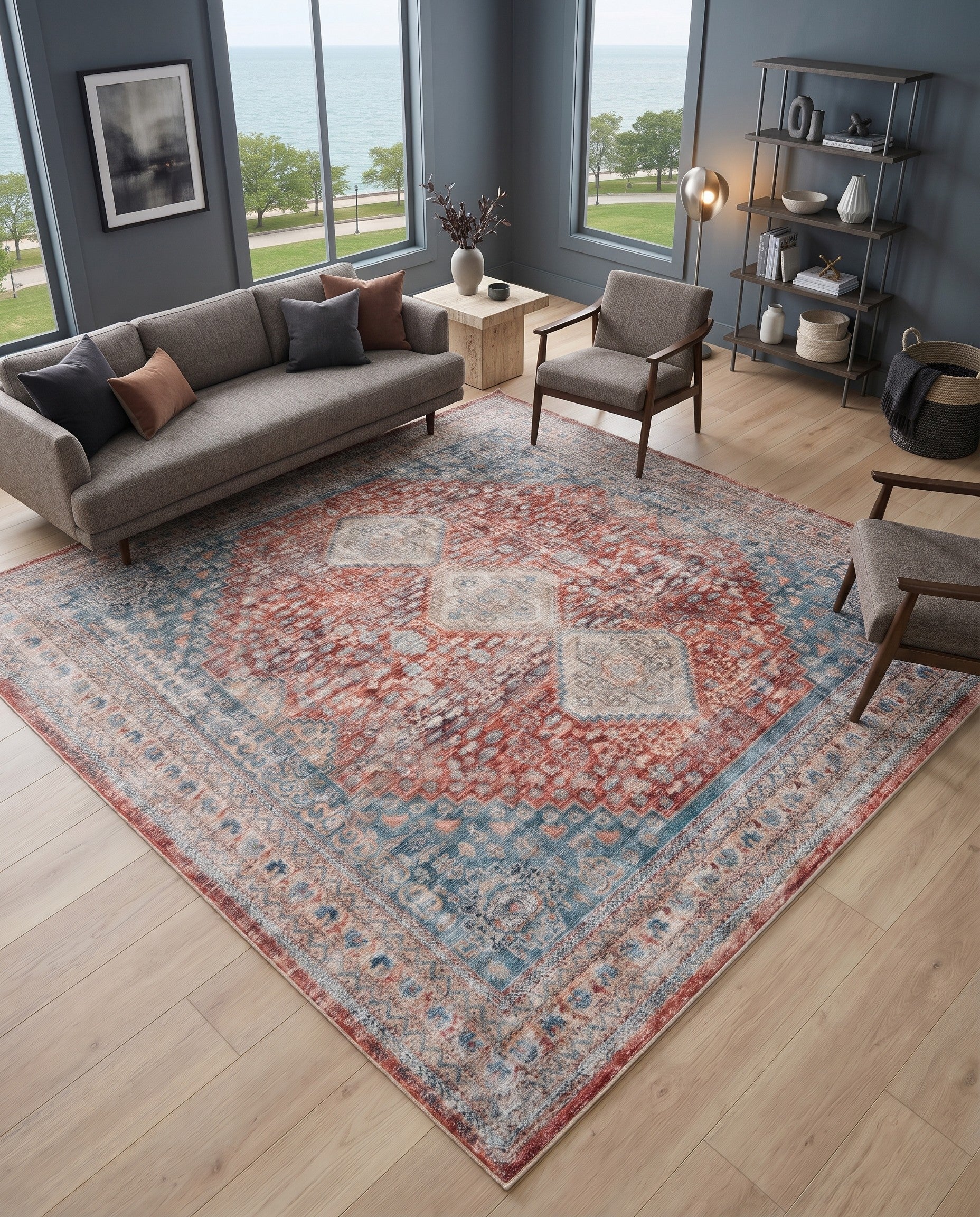 Red Newport Square Rug