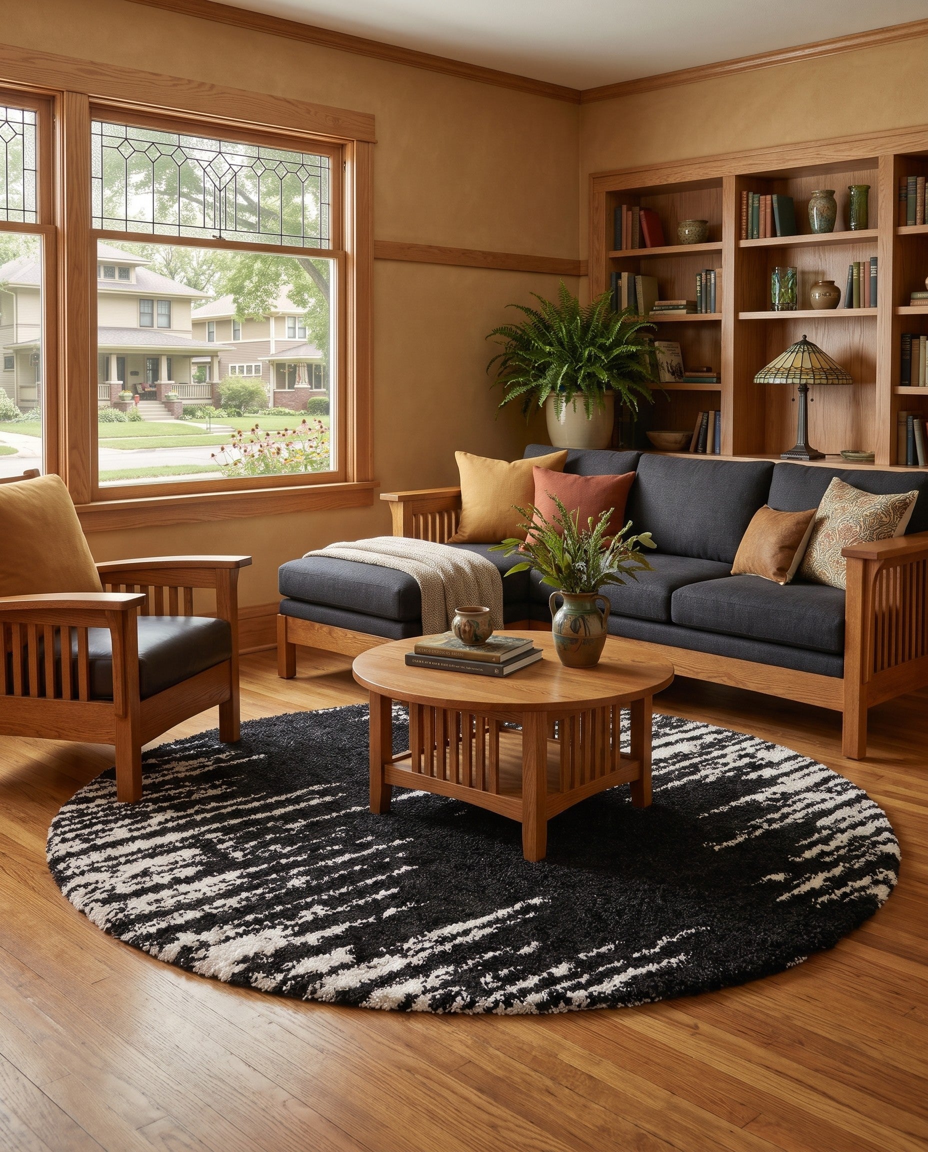 Black and White Serenity Shag Round Rug