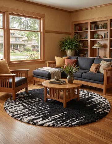 Black and White Serenity Shag Round Rug