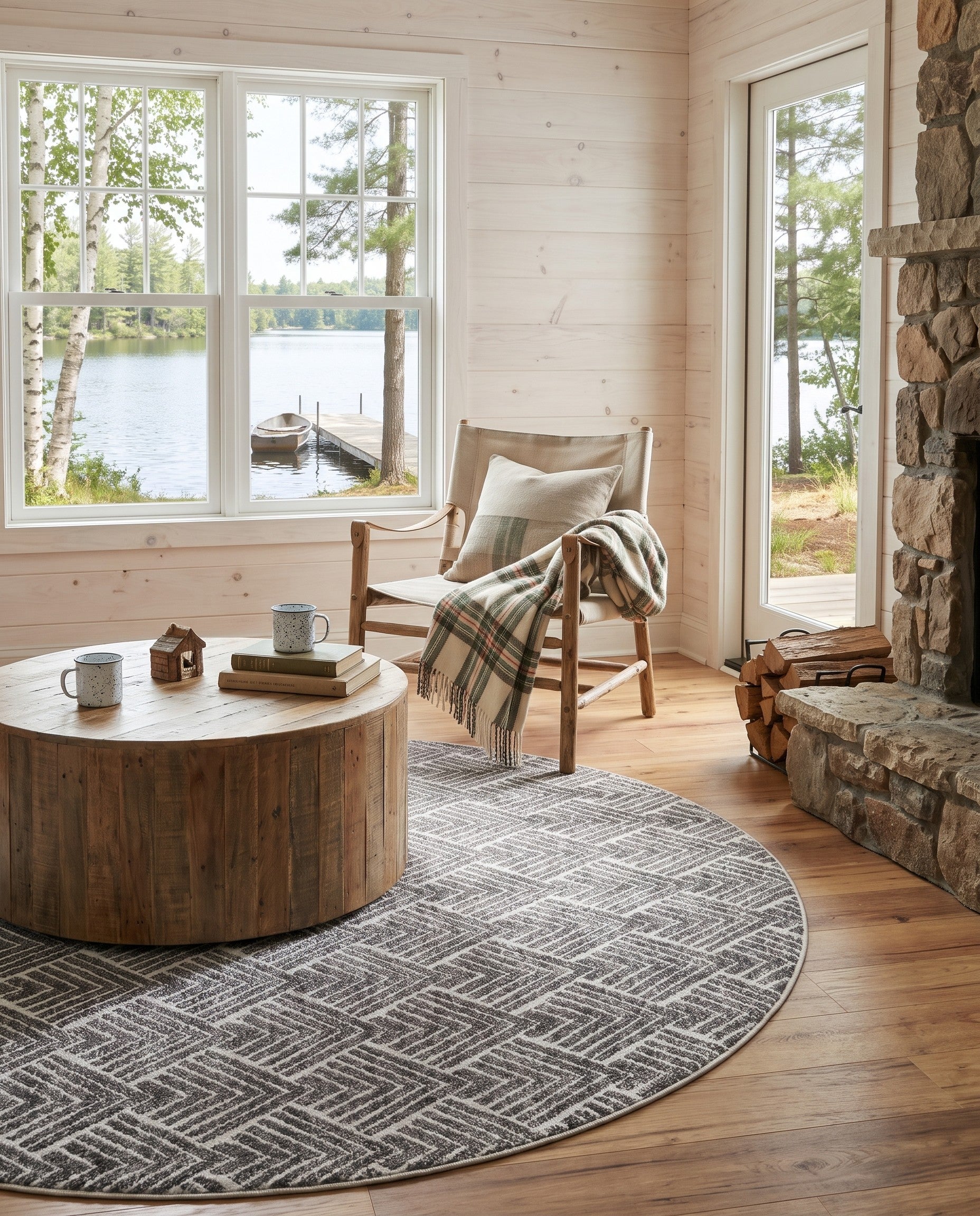 Charcoal Ivory Eco Trellis Round Rug