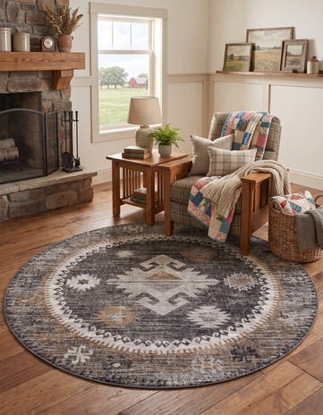Charcoal Gray Eco Southwestern Round Rug