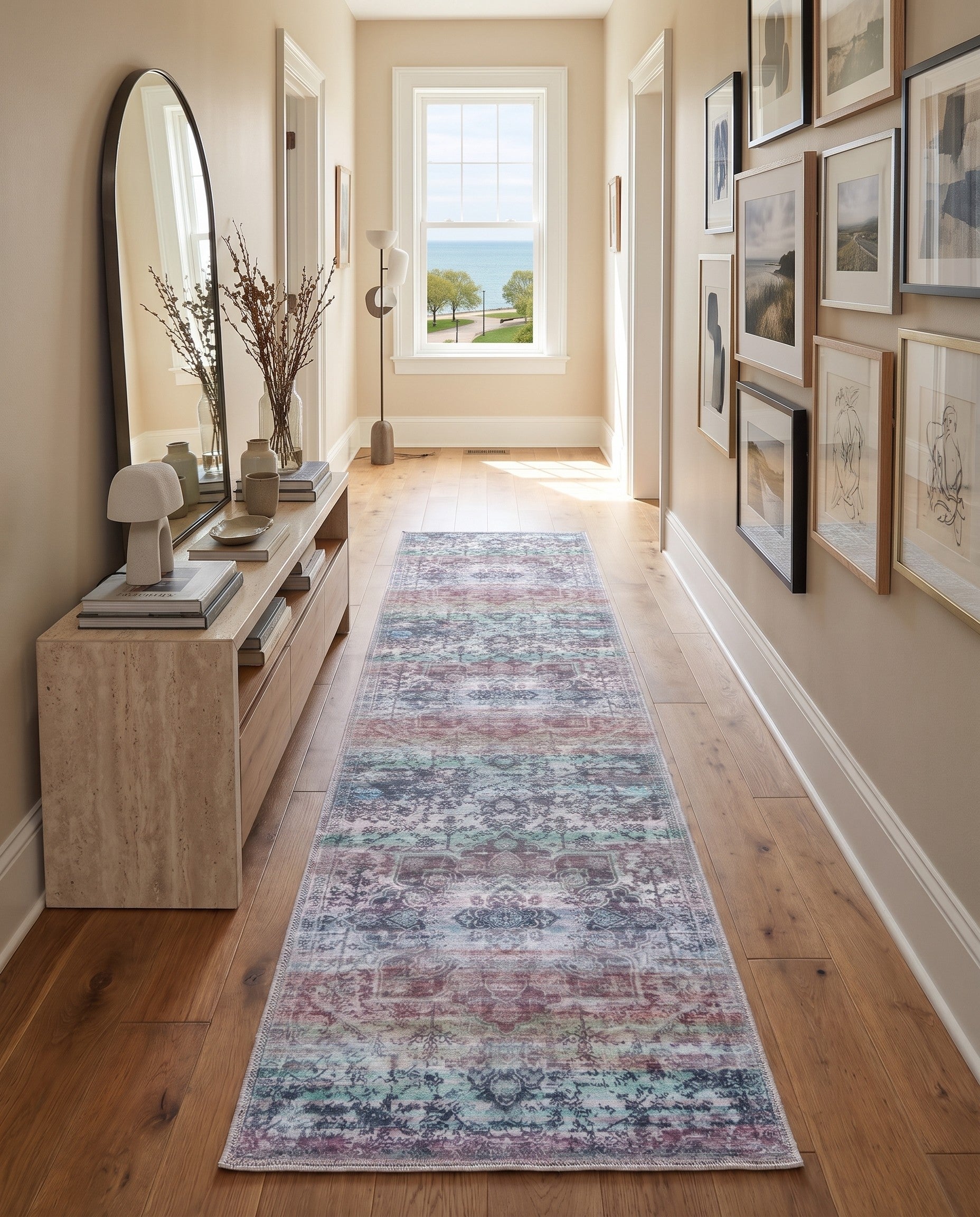 Blue and Green Washable Francesca Beckwith Runner Rug