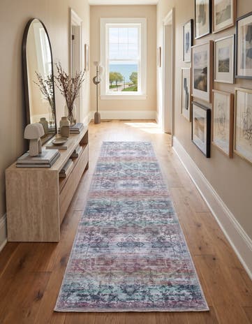 Blue and Green Washable Francesca Beckwith Runner Rug