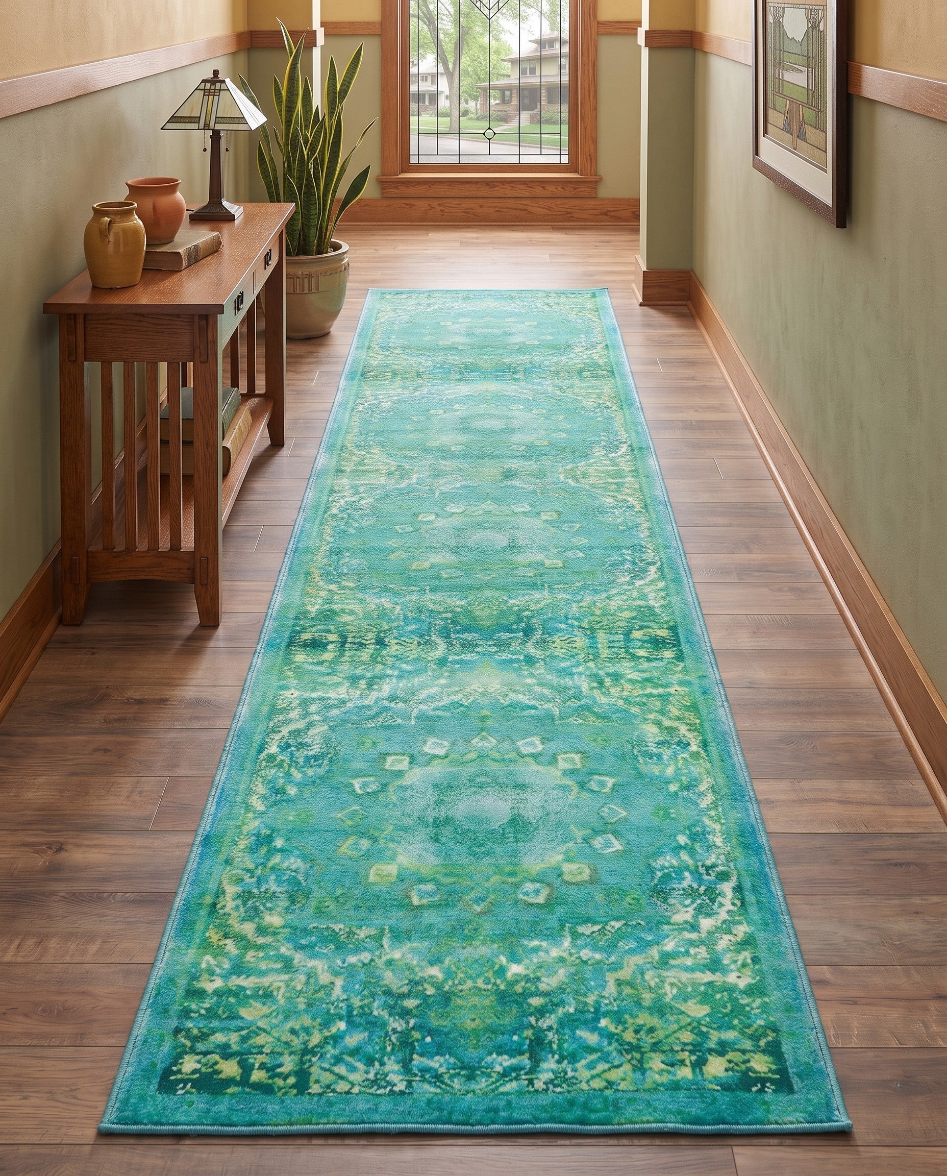 Spring Green Washable Francesca Runner Rug