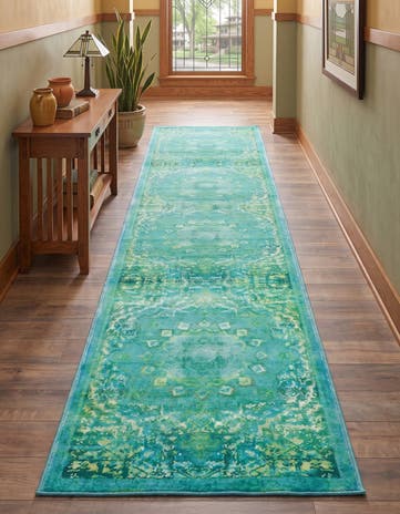 Spring Green Washable Francesca Runner Rug