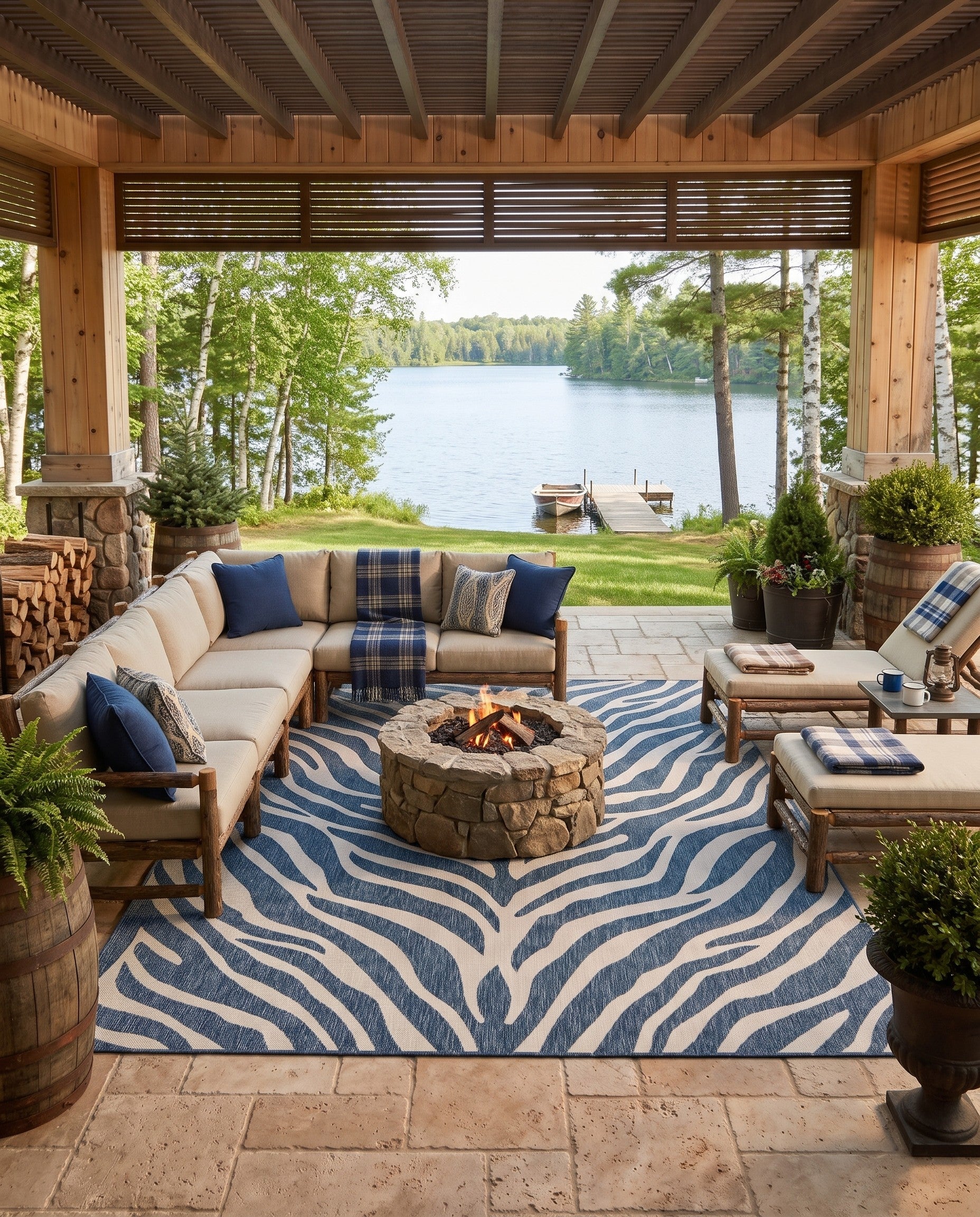 Blue Easy-Clean Safari Indoor / Outdoor Rug