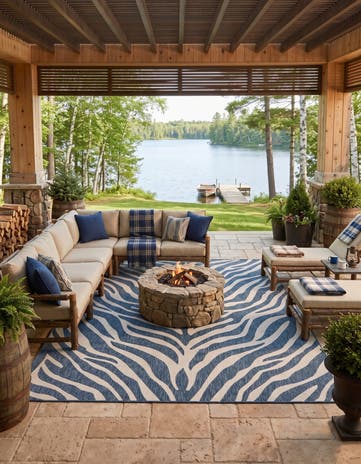 Blue Easy-Clean Safari Indoor / Outdoor Rug
