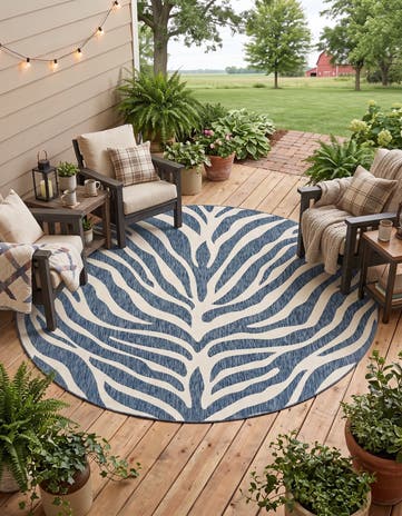 Blue Easy-Clean Safari Indoor / Outdoor Round Rug
