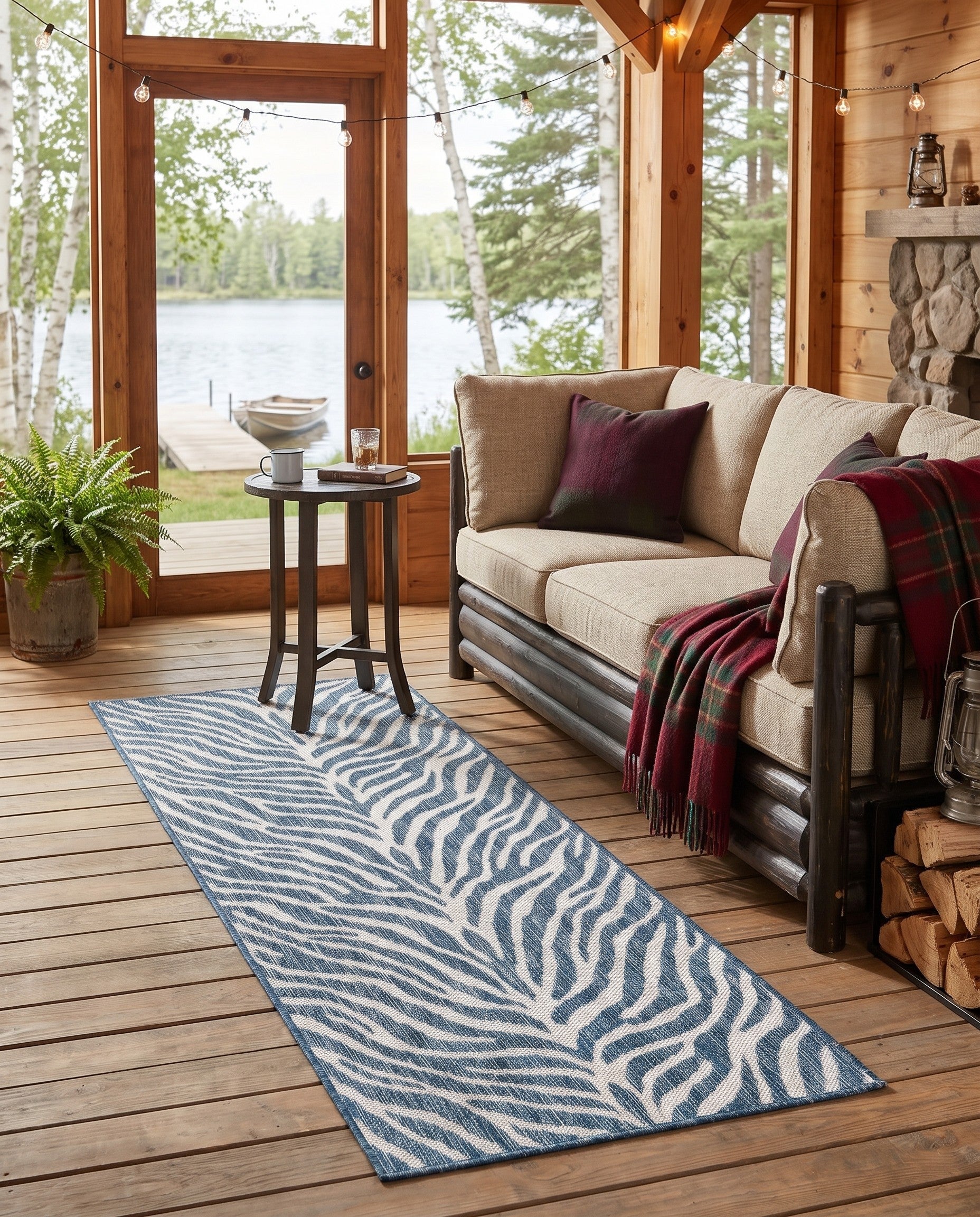 Blue Easy-Clean Marsden Safari Indoor / Outdoor Runner Rug
