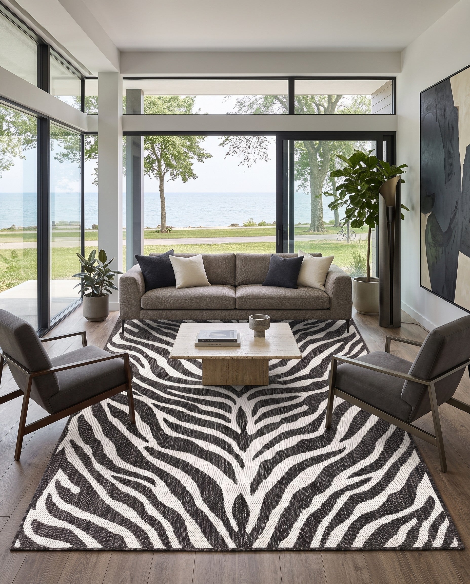 White Easy-Clean Safari Indoor / Outdoor Rug
