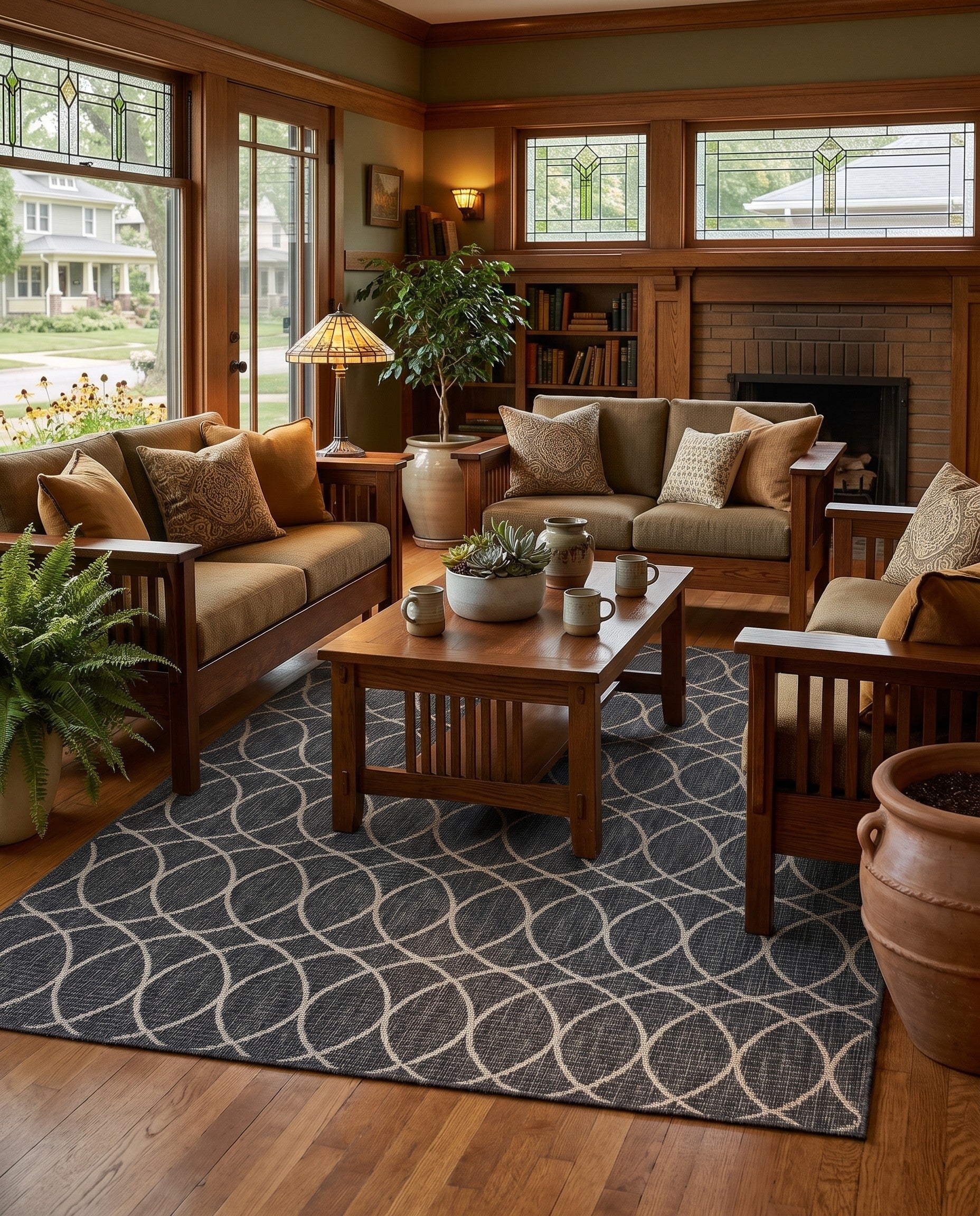 Charcoal Gray Easy-Clean Lattice Indoor / Outdoor Rug