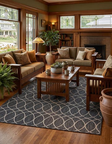 Charcoal Gray Easy-Clean Lattice Indoor / Outdoor Rug