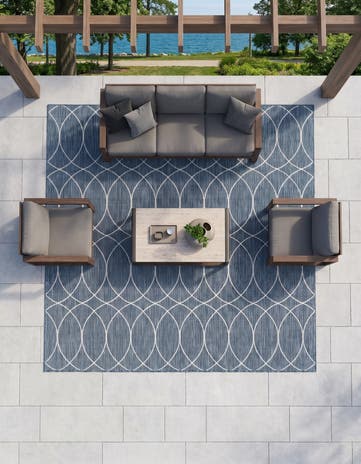 Blue Easy-Clean Lattice Indoor / Outdoor Square Rug