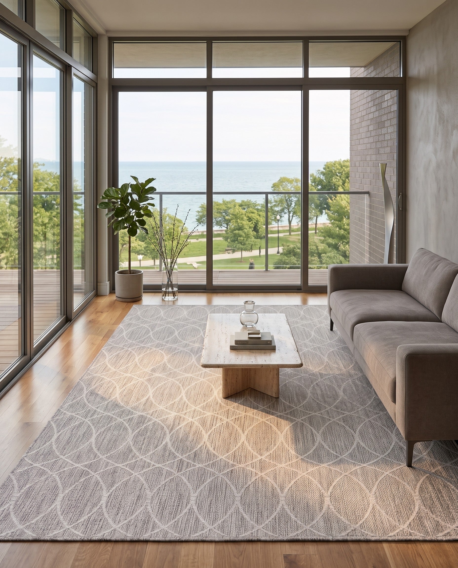 Light Gray Easy-Clean Lattice Indoor / Outdoor Rug
