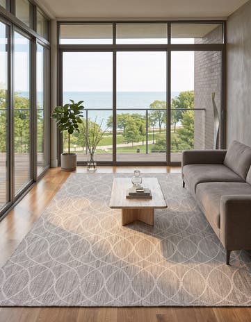 Light Gray Easy-Clean Lattice Indoor / Outdoor Rug