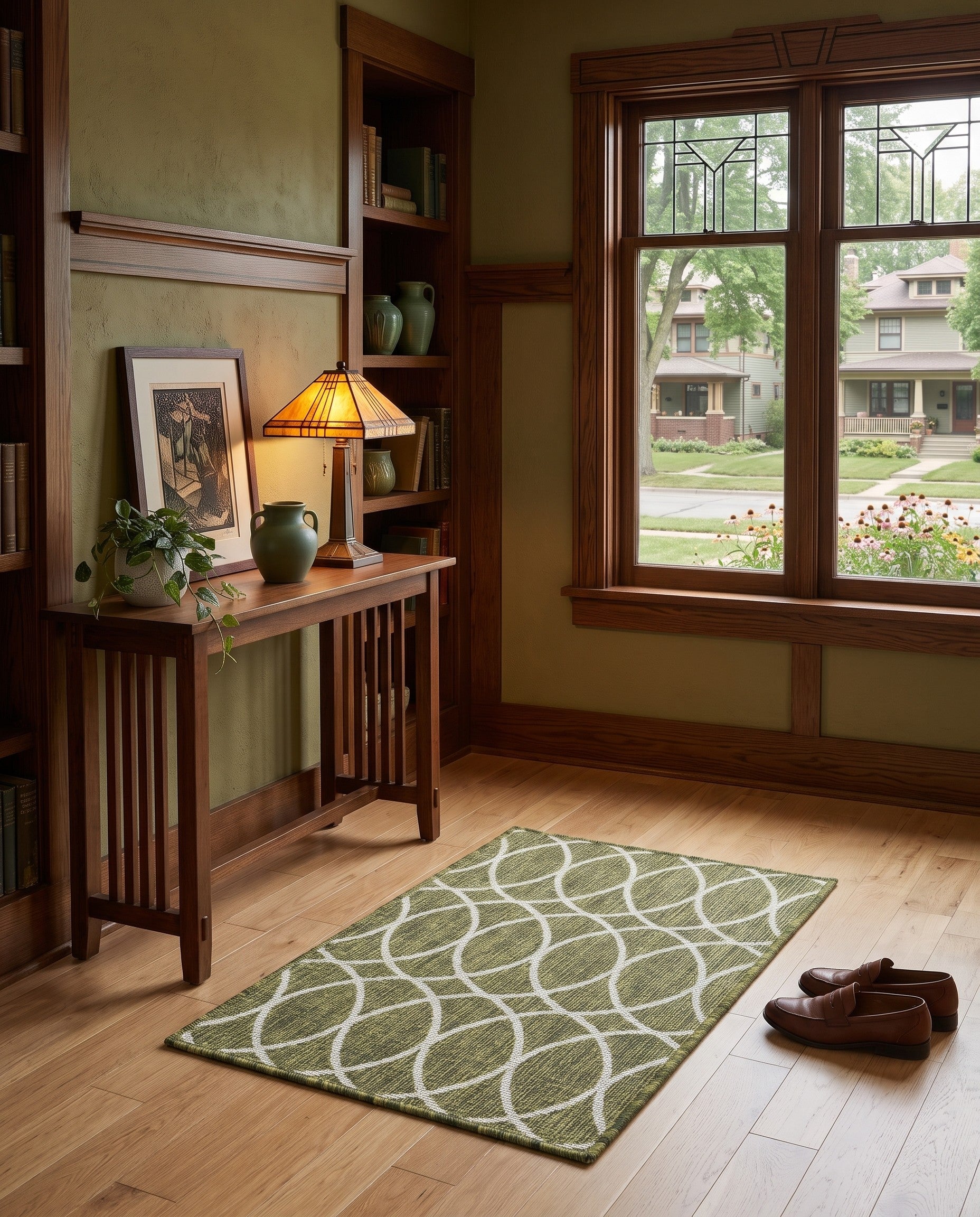 Green Easy-Clean Lattice Indoor / Outdoor Rug