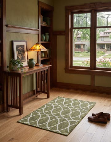 Green Easy-Clean Lattice Indoor / Outdoor Rug