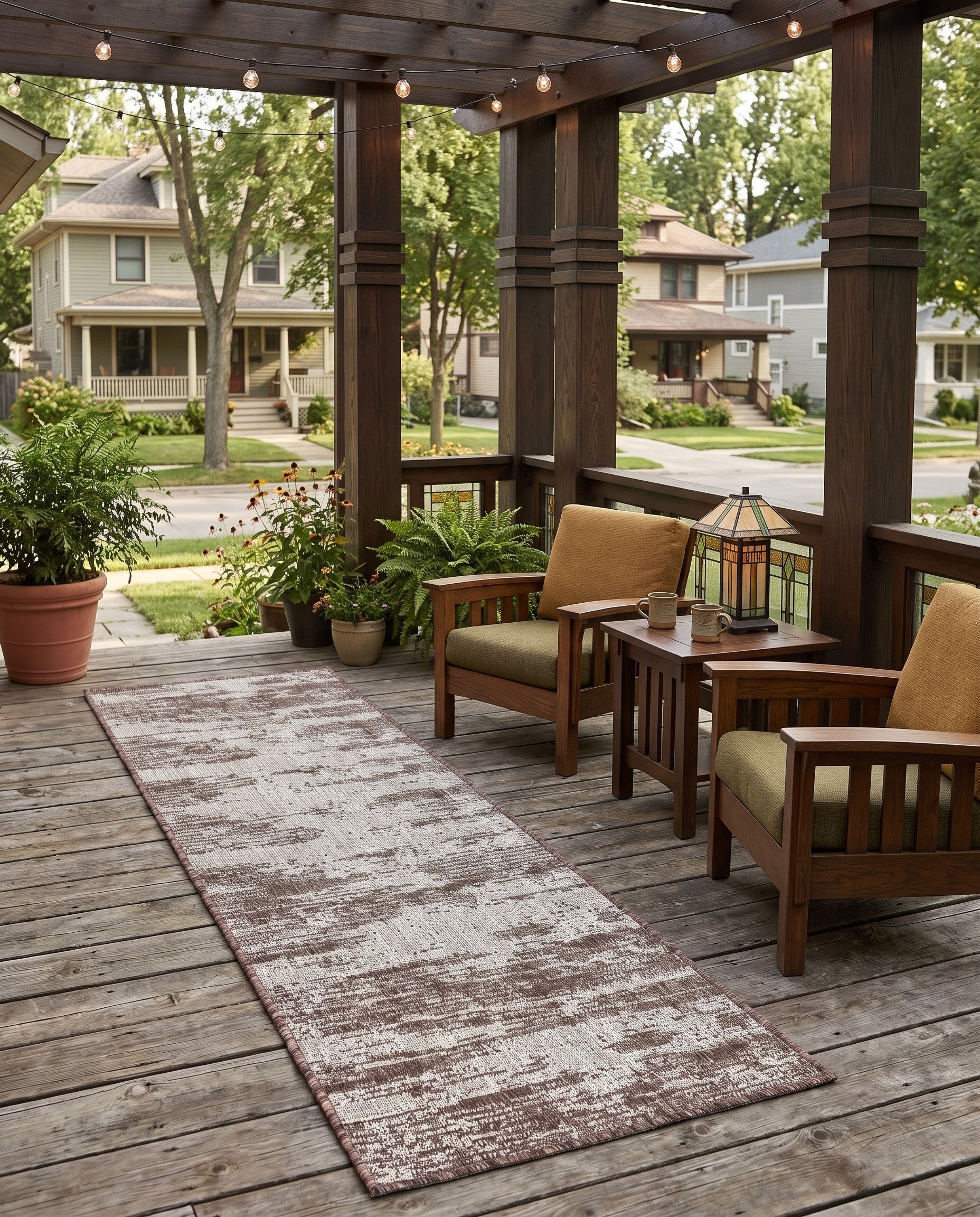 Brown Easy-Clean Modern Indoor / Outdoor Runner Rug