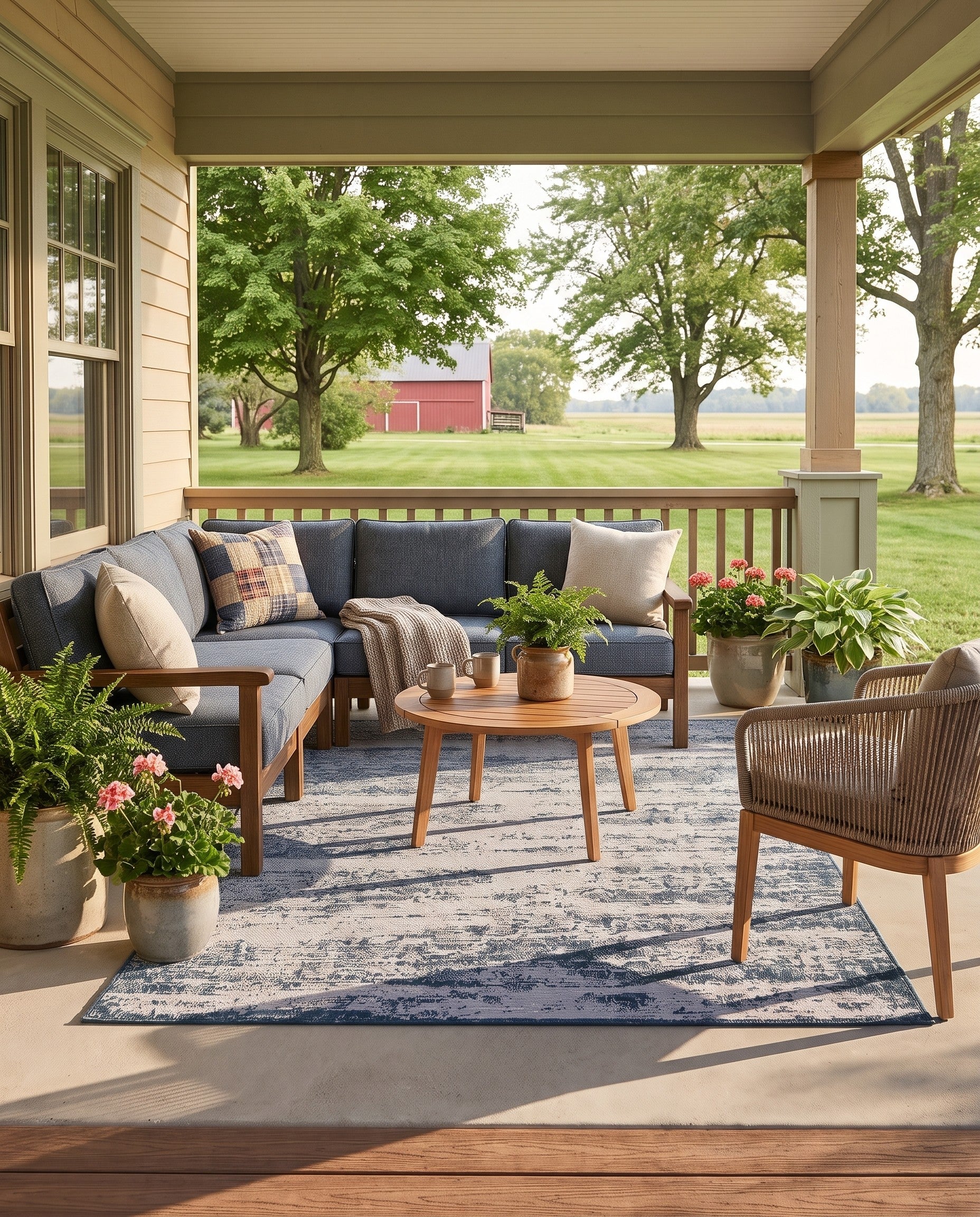 Teal Easy-Clean Modern Indoor / Outdoor Rug