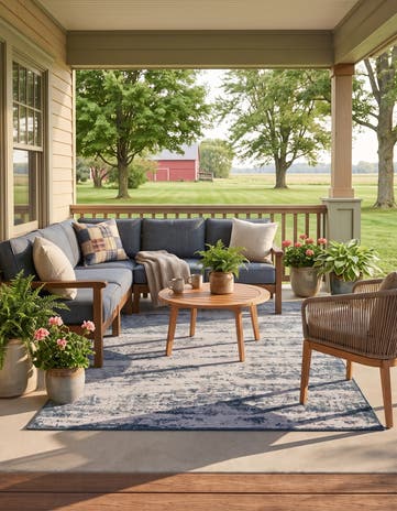 Teal Easy-Clean Modern Indoor / Outdoor Rug