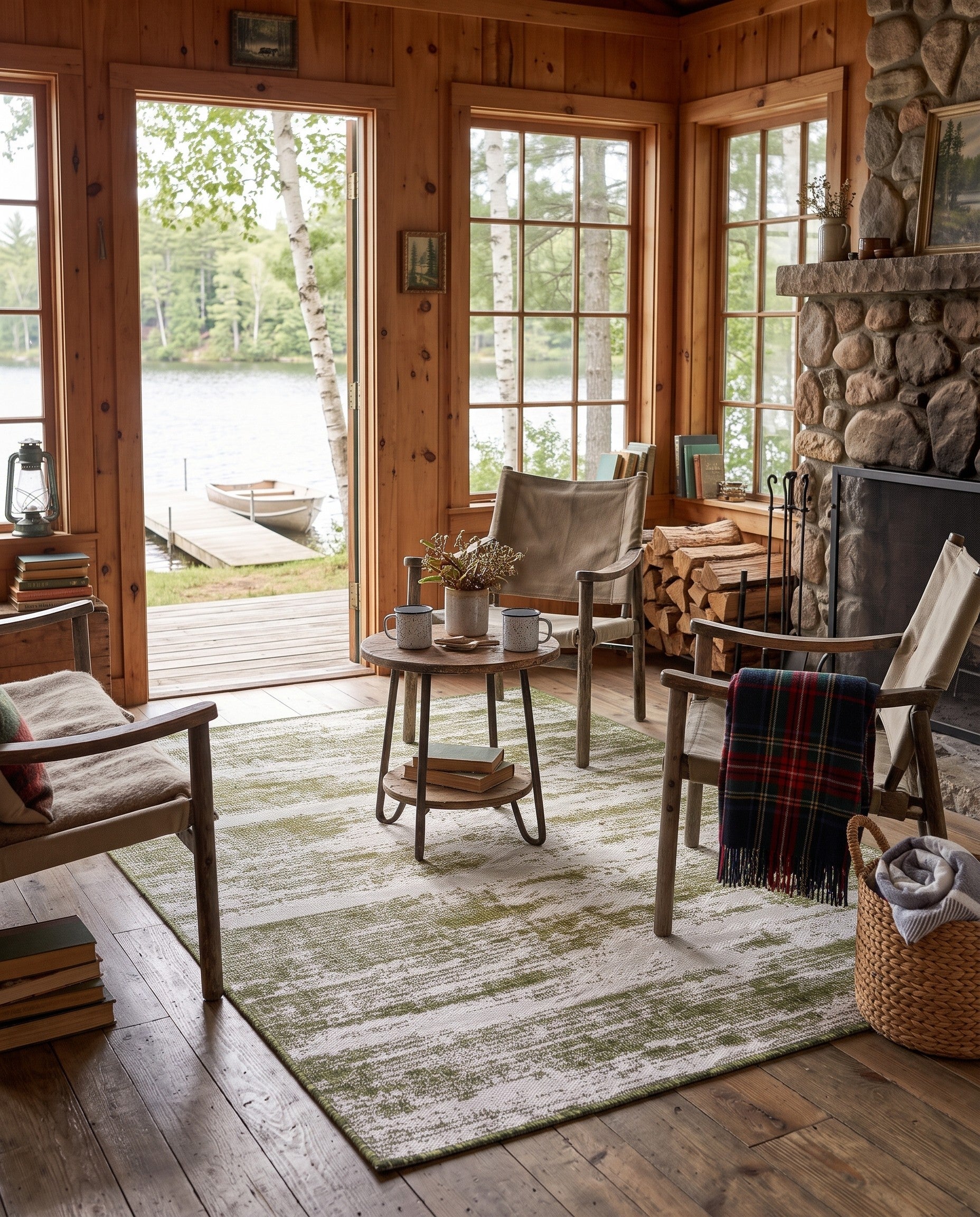 Green Easy-Clean Modern Indoor / Outdoor Rug