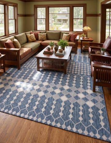 Blue Easy-Clean Lattice Indoor / Outdoor Rug